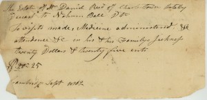 Receipt of payment made to Nahum Ball, a doctor, for the care of Daniel Reed.